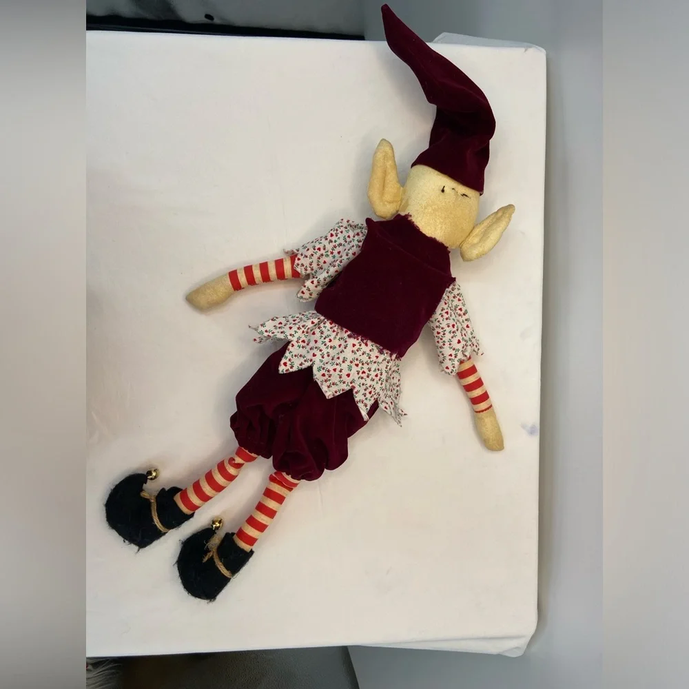 Handmade Elf  dressed in red velvet and‎ jingle bell boots 23' tall